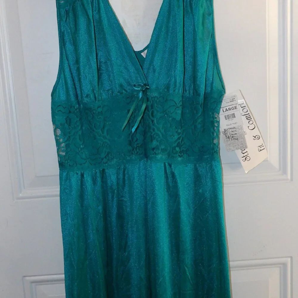 Vintage Adonna Nightgown Jade Nylon Spandex Stretch Bodice Gown Size Large NWT - Picture 4 of 7